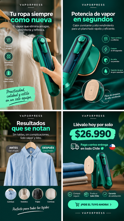 VaporPress Pro - Plancha a Vapor Portátil 2 en 1